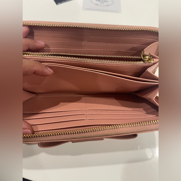 Prada Pink Saffiono Leather Long Wallet Front Bow Ribbon w Authentic Prada Card - Picture 9 of 14